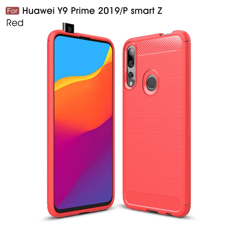 Красный Для huawei Y9 Prime P Smart Z Y5 Y7 углеродное волокно Мягкий ТПУ силиконовый матовый противоударный чехол для honor 20 pro 8A - Цвет: Красный
