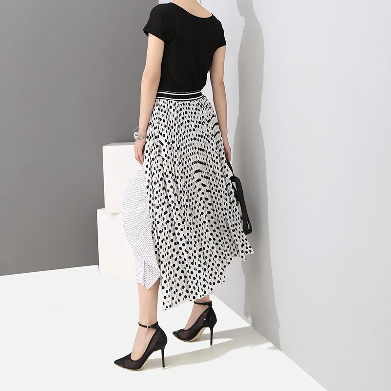 CHICEVER Летняя Повседневная Лоскутная Женская юбка в горошек с оборками эластичная