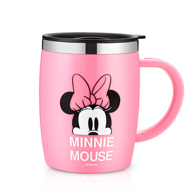 disney 420 мл чашки Микки Маус для женщин мультфильм анти-горячие мужчины офисная чашка для кофе дети портативные молочные чашки из нержавеющей стали - Цвет: Pink