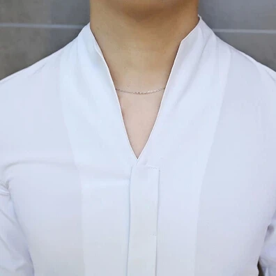 

2016 hot summer fashion V-neck white shirt male solid color, high-quality hotel waiter Slim shirt