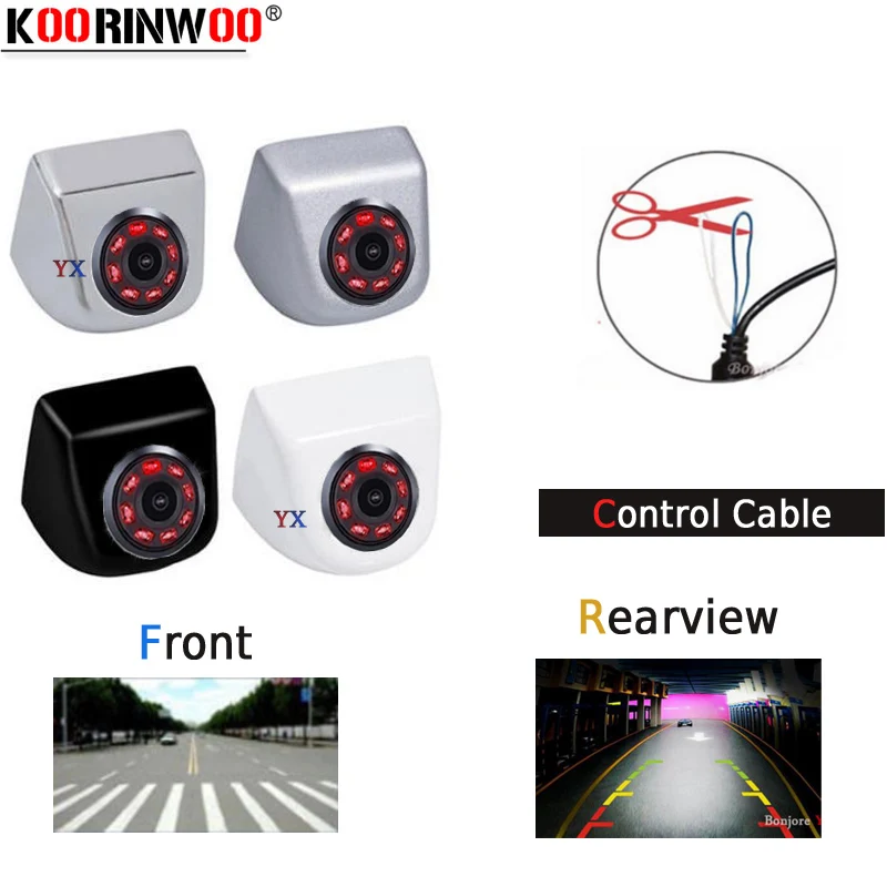 Koorinwoo-cámara de visión trasera de coche con 8 luces infrarrojas, videocámara frontal con forma de cámara, cámara lateral de respaldo, vídeo de asistencia para aparcamiento, CCD HD
