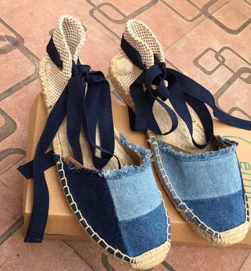 Женский 2017 fishion случайные Джинсовые лодыжки ремень кросс привязанные конопля