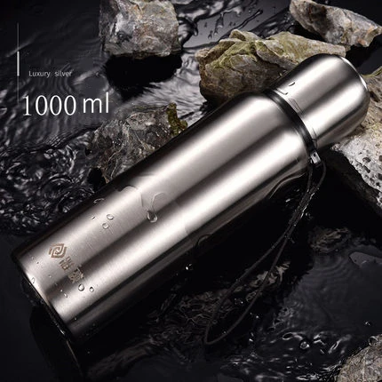 Silver 1000ml 500 мл/750 мл/1000 мл нержавеющая сталь стакана воды кружка большой ёмкость портативный открытый изоляции горшок автомобиля Путешествия колбы л - Цвет: Silver 1000ml