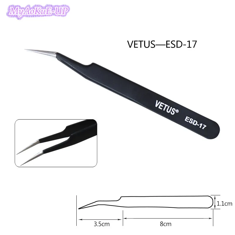 5 шт. ESD ватус нержавеющая сталь Tweezers антистатические пинцеты для наращивания ресниц ESD-10, 11,12, 13,14, 15,16, 17 пинцет