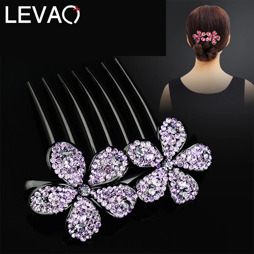 

LEVAO Rhinestone Flower Hairpin For Women Hair Comb Flower Ladies Seven-teeth Hair Clip Headwear Girls Hair Ornament Accessories