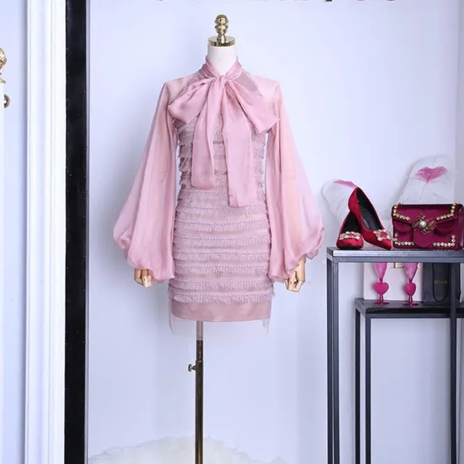 2019 Роскошные Стиль демисезонный для женщин фонари рукава Лук дизайн лоскутное