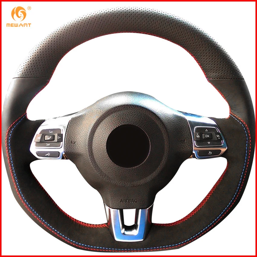 MEWANT черный из натуральной кожи замшевый чехол рулевого колеса автомобиля для