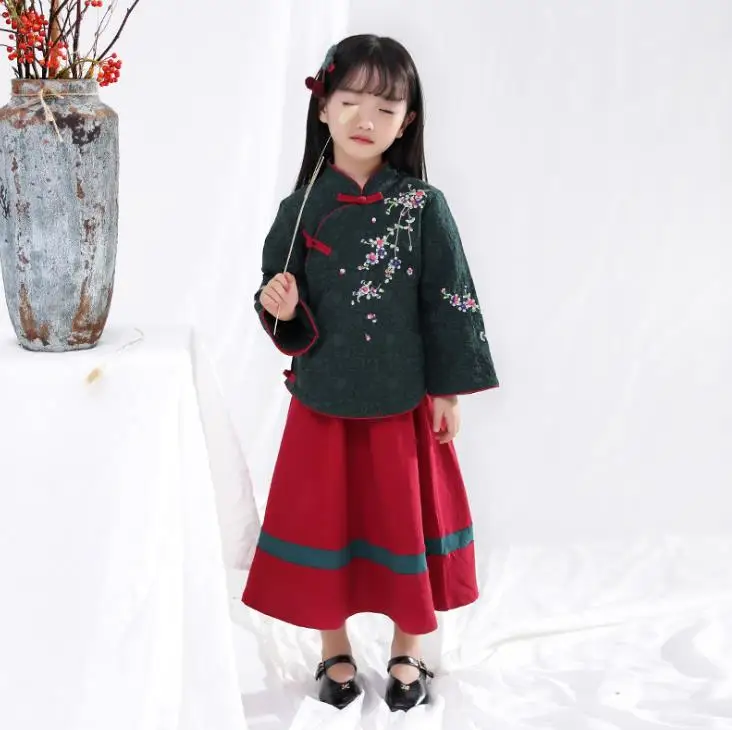 Китайские традиционные костюмы с вышивкой для девочек hanfu детский комплект
