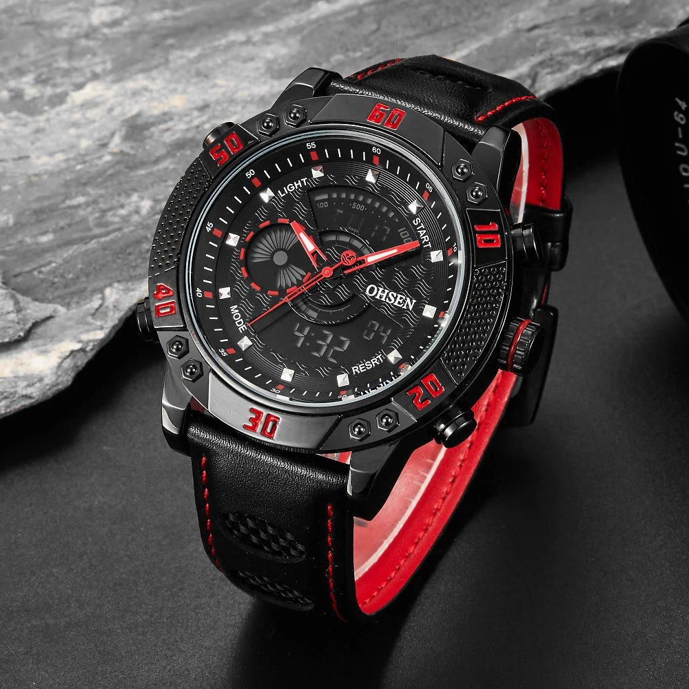 2016 OHSEN Цифровые кварцевые мужские модные спортивные наручные часы красный