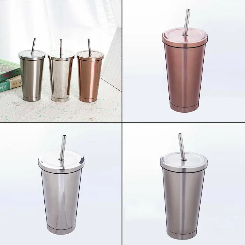 500 мл кружка из нержавеющей стали дорожная кофейная чашка с питьевой соломинкой