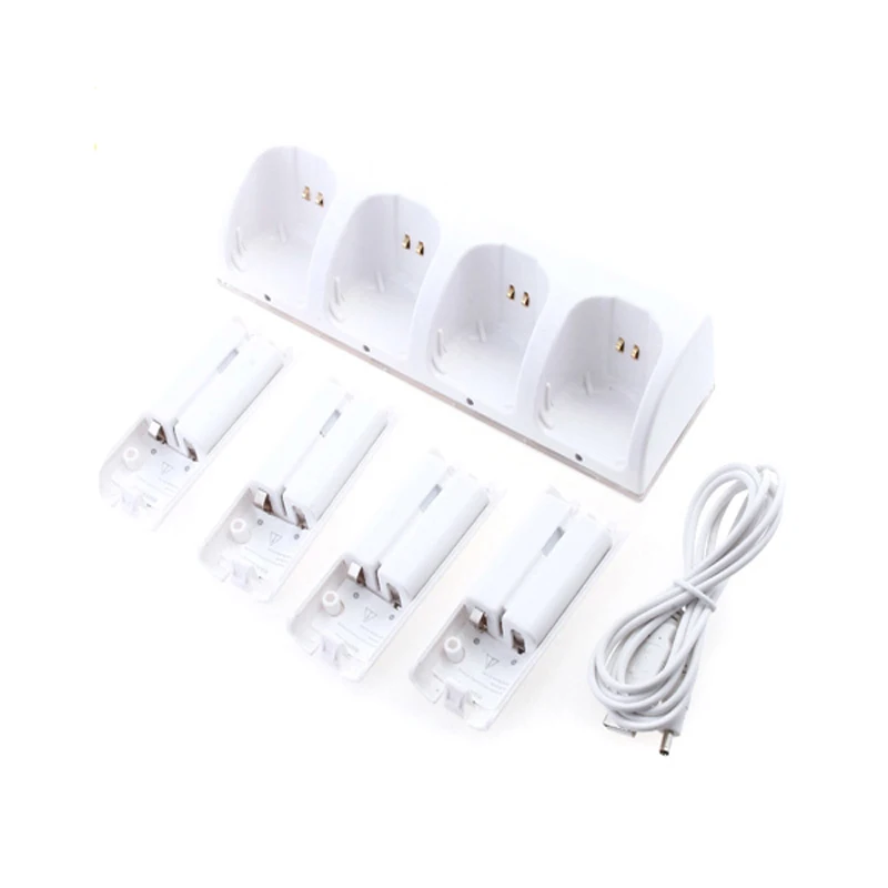 Новые 4x2800 mAh аккумуляторные батареи+ Quad 4 зарядное устройство док-станция для wii пульт дистанционного управления белый