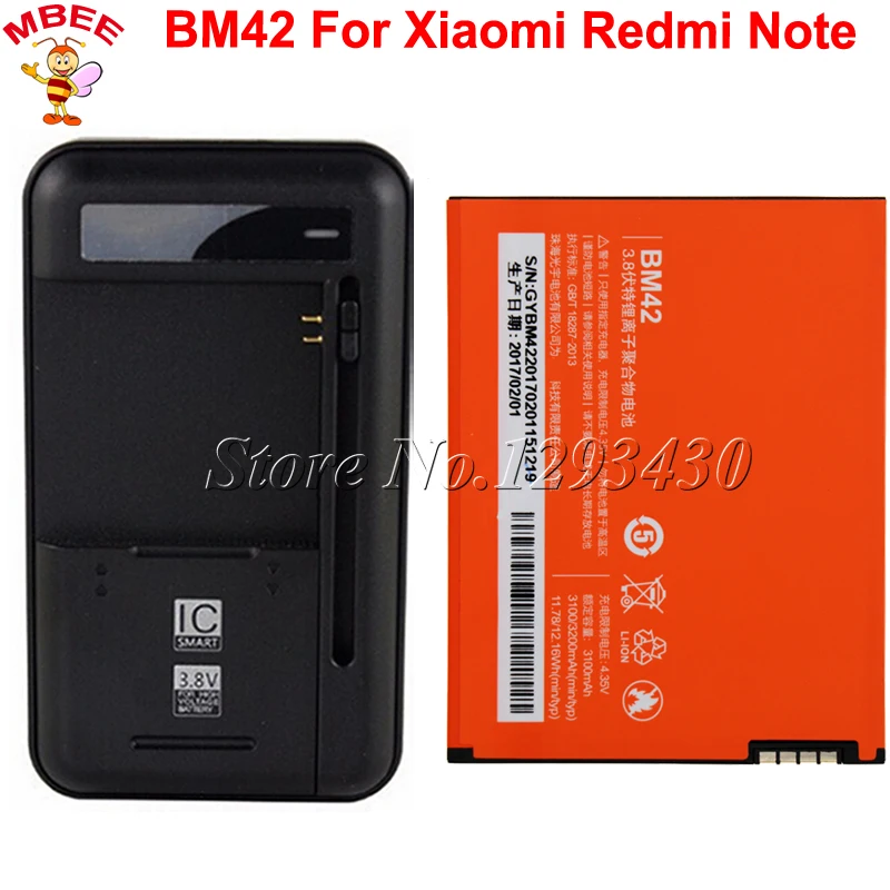 1LOT=1PC Universal Dock Charger +1PC For Xiaomi Redmi Note Battery Redrice Hongmi note BM42 3100mAh | Мобильные телефоны и