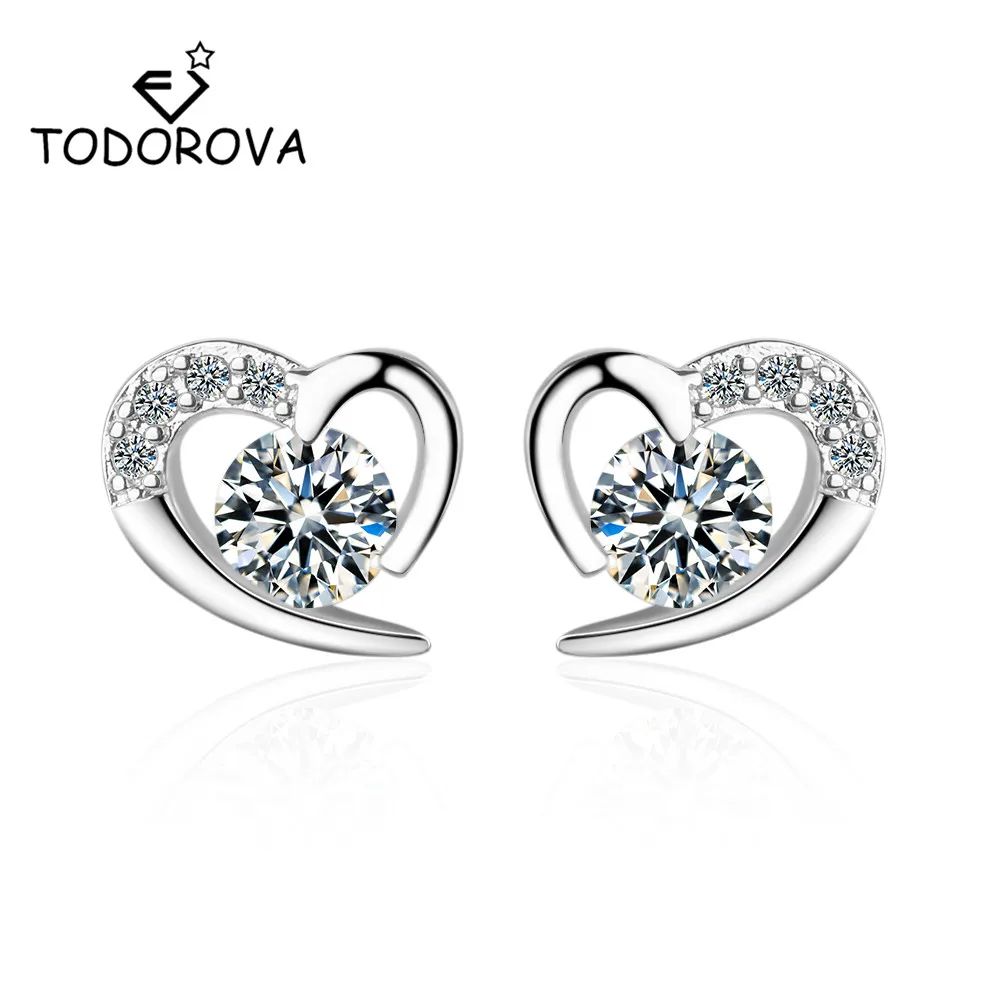 Женские серьги гвоздики с сердечком Todorova ослепительные сердечками из