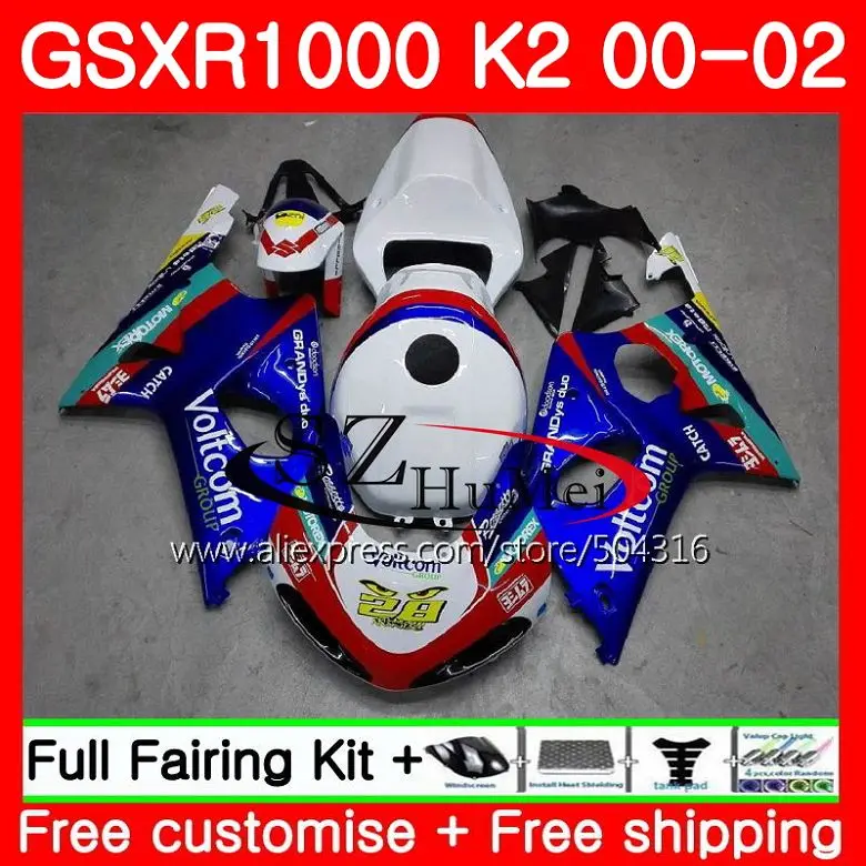 

Bodys For SUZUKI GSXR 1000 K2 GSX-R1000 00 02 35HS4 blue white GSXR1000 00 01 02 GSXR-1000 GSX R1000 2000 2001 2002 Fairings