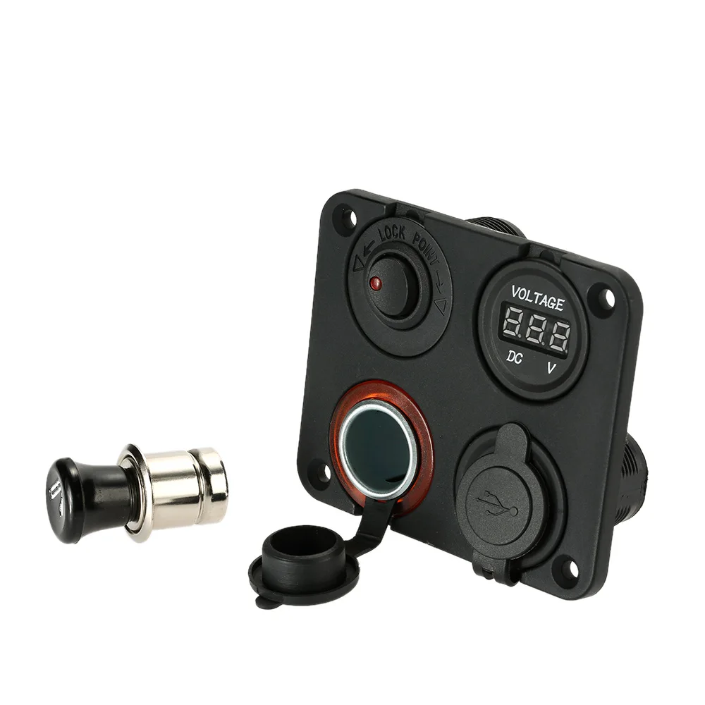 4 отверстия панель с двумя USB-портами для прикуривателя вольтметра измерителя