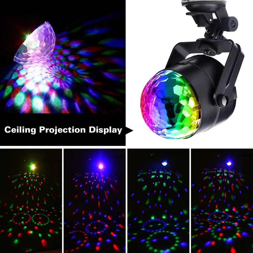 RGB светодиодный хрустальный магический вращающийся шар сценический светильник, звуковая активация, USB, 5 В, цветной, ktv, DJ, дискотека, вечерние, лазерный сценический светильник