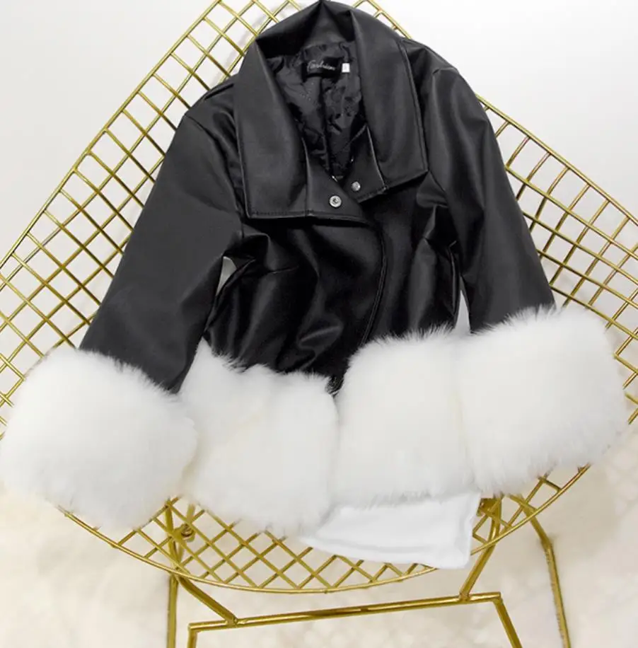 plus size 3XL! autumn winter pu leather patchwork thick coat women fox fur warm short | Женская одежда