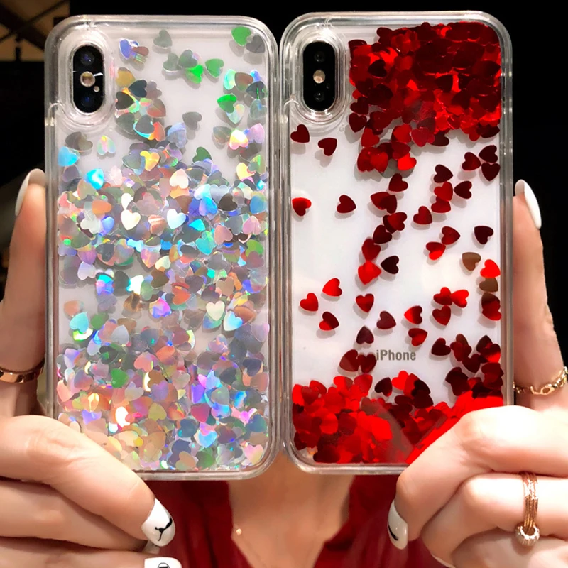 Чехол с блестящими сердечками для iphone X XS Max XR 8 7 Plus 6 6S чехол динамической