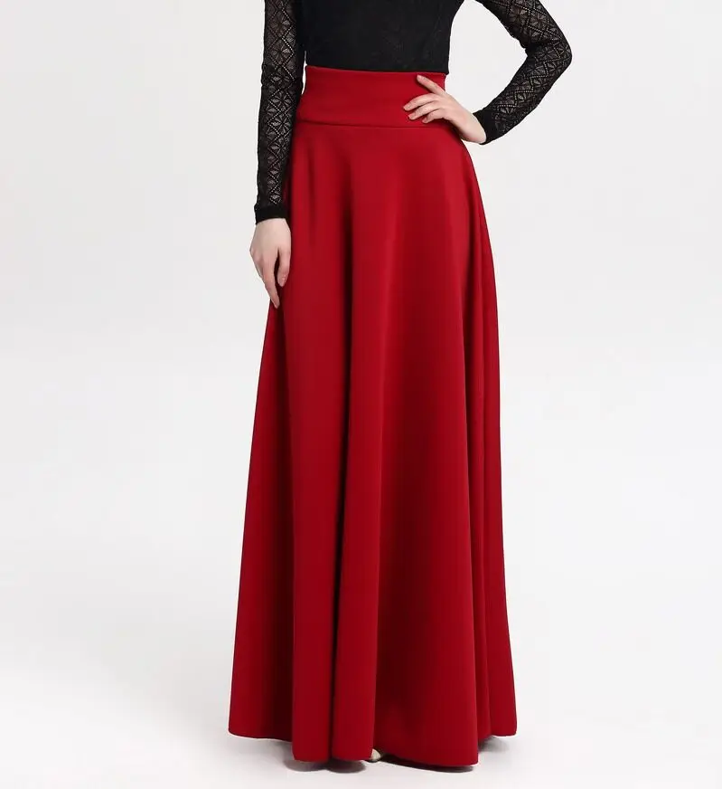 Wine Red S, m, l, 5XL, новинка, высокая талия, плиссированная, элегантная юбка, цвет красного вина, черный, одноцветная, длинные юбки для женщин, Faldas Saia, 5XL размера плюс, для девушек, Jupe - Цвет: Wine Red