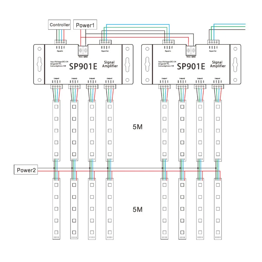 SP901E светодиодный Усилитель Сигнала контроллер SPI выход 5 в ttl DC5-24V сигнала вход для WS2811 SK6812 APA102 DMX512 модуль полосы