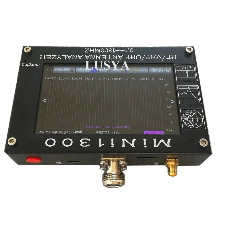 Lusya Mini1300 4,3 дюймовый сенсорный экран 0,1-1300 MHz HF VHF UHF ANT SWR антенна анализатор внутренняя батарея 5 В/1.5A 1,01 Версия прошивки