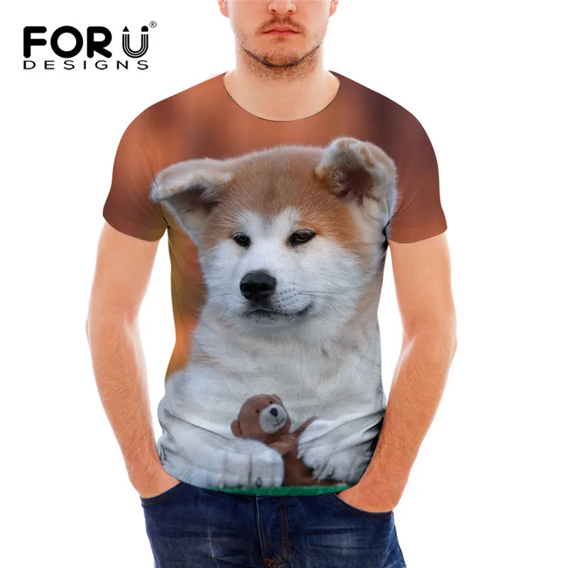 FORUDESIGNS/Мужская брендовая одежда повседневная футболка с 3D принтом Akita летняя
