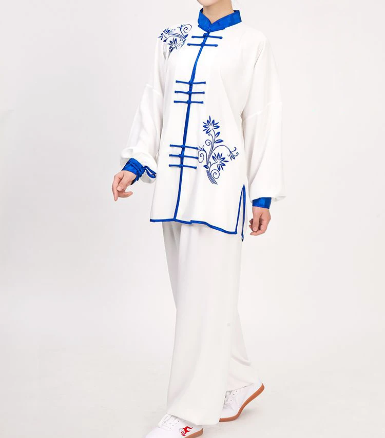 Унисекс 3 шт./компл. вышивка синий и белый фарфор Тай Чи костюмы Боевые искусства