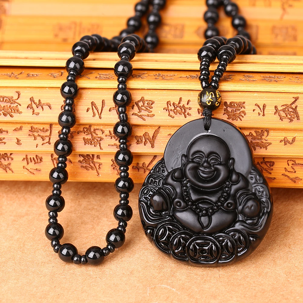 Черные бусины из обсидиана цепочка с шариком подвеска натурального камня