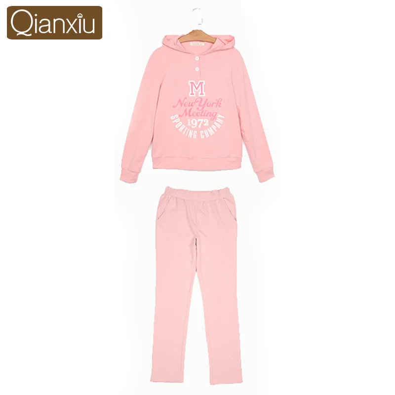 Qianxiu Pijama женщин весной свободного покроя пижамы костюм вязаный модальные хлопок