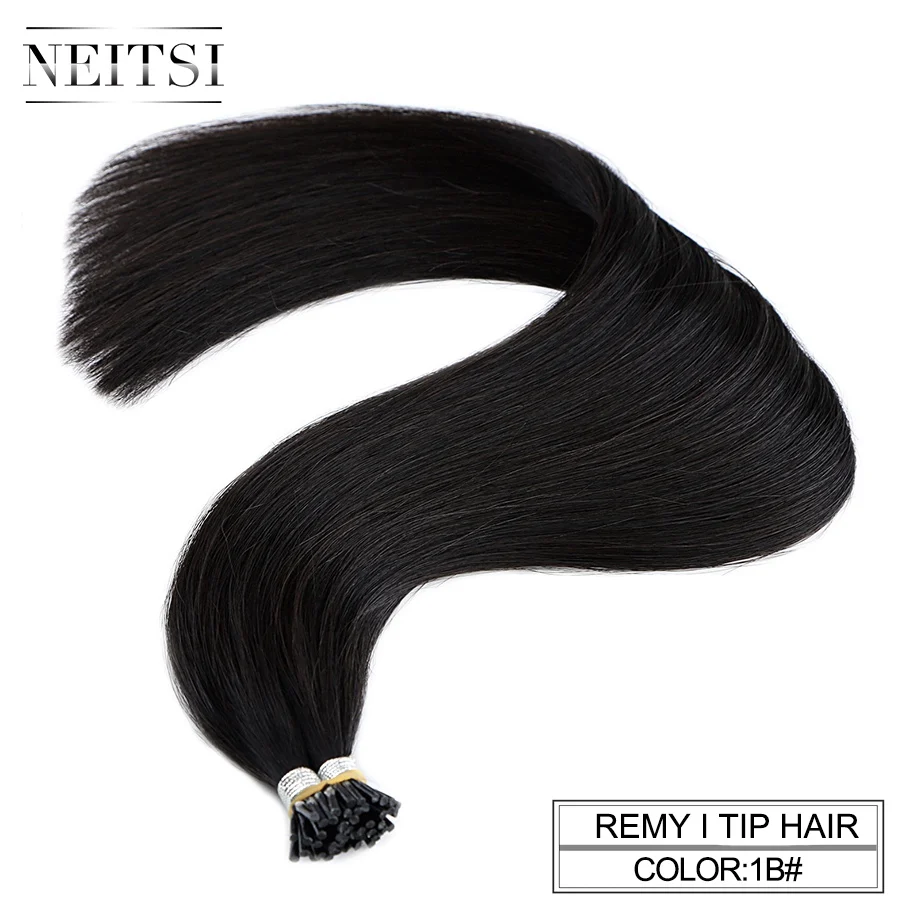 # 1B Neitsi, двойные нарисованные волосы Remy с I-Tip, человеческие волосы для наращивания, прямые кератиновые человеческие волосы для наращивания, 1,0 г/локон, 20 дюймов, 28 дюймов - Цвет: # 1B