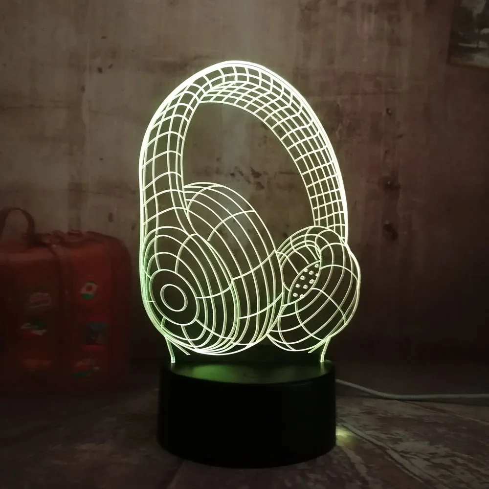3D наушников украшения дома лампа светодиодный ночной Светильник гарнитура акриловые ребенка Красочные градиент атмосферу Энергосберегающие подарки лампа