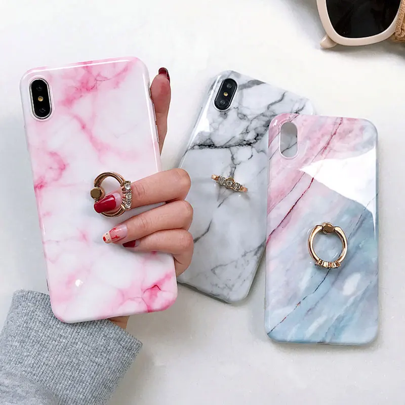 Роскошный Бриллиантовый чехол Boucho с кольцом подставкой для iPhone X XS MAX XR мраморный 6