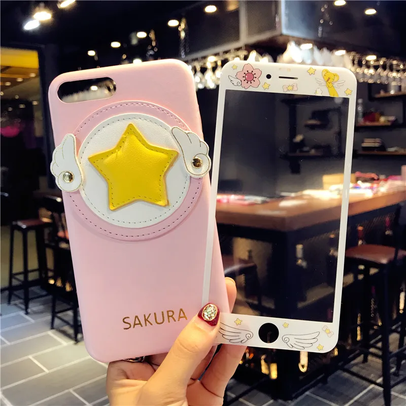 Для iphone 8 Plus+ закала пленка, cardcaptor Сакура Телефон чехол для iPhone 7 6 6splus Дело Крылья Ангела корковых чувствовать себя - Цвет: case and glass film