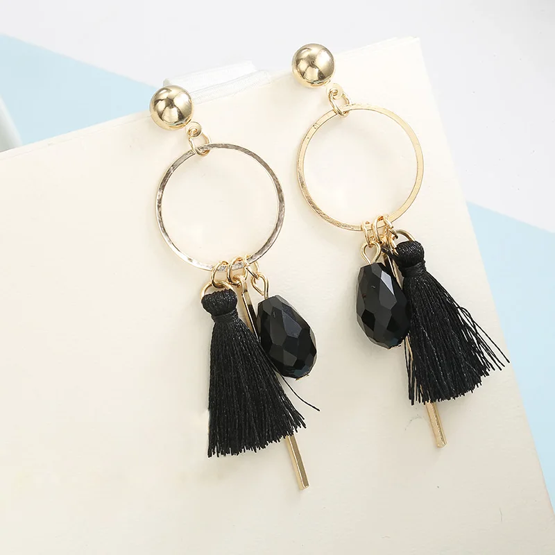 2018 Fashion earrings female drop pendant round long tassel black pink red color for women ear jewelry wholesale | Украшения и