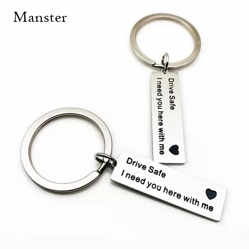 

Stainless Steel Keychain Engraved Drive Safe Cause I Freaking Love You For Couple Lovers' Gift Key Tag Key Driver Necklace