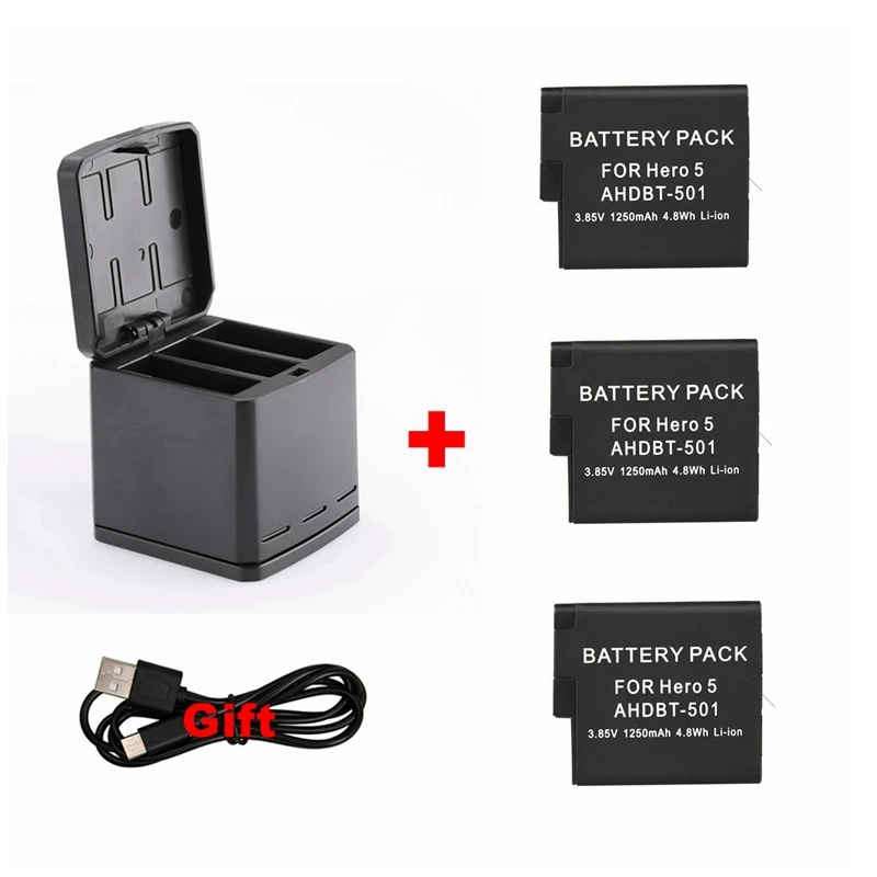 B package Hero 5 для Go Pro 8 7 6 5 батарея 2шт/3 шт+ коробка для хранения type-C Interfa зарядное устройство для GoPro Hero 5 6 Hero 7 8 Черные Аксессуары - Цвет: B package