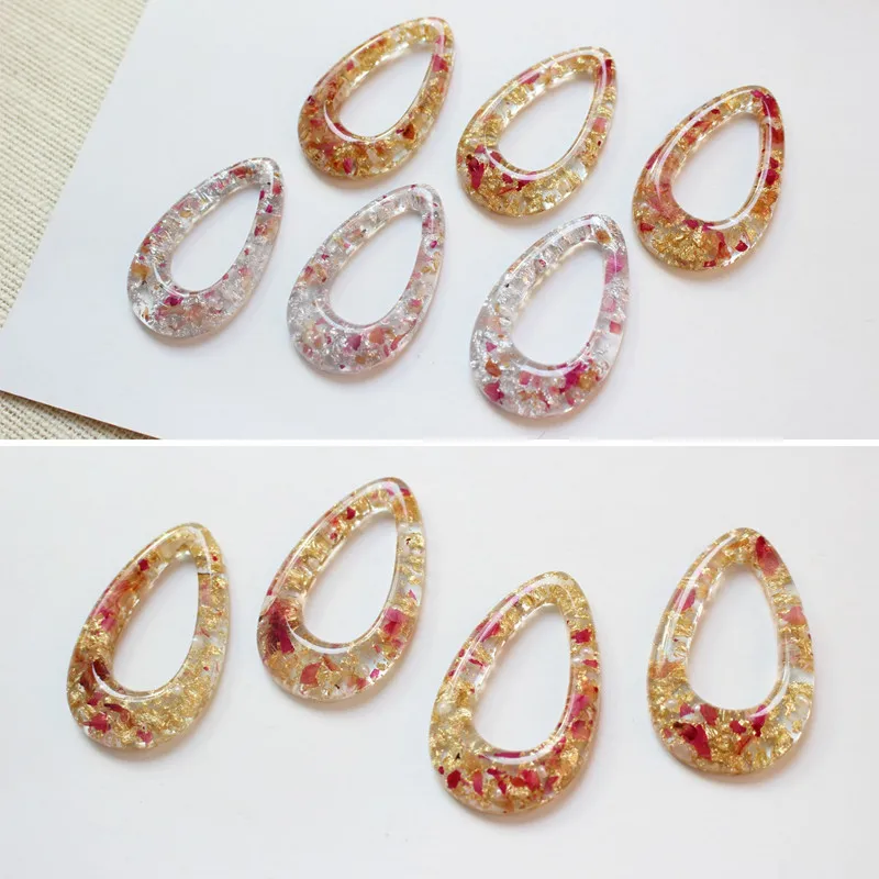Min order 20pcs/lot glitter/natural dried flowers decoration water drop shape resin beads diy jewelry earring/garment accessory | Украшения