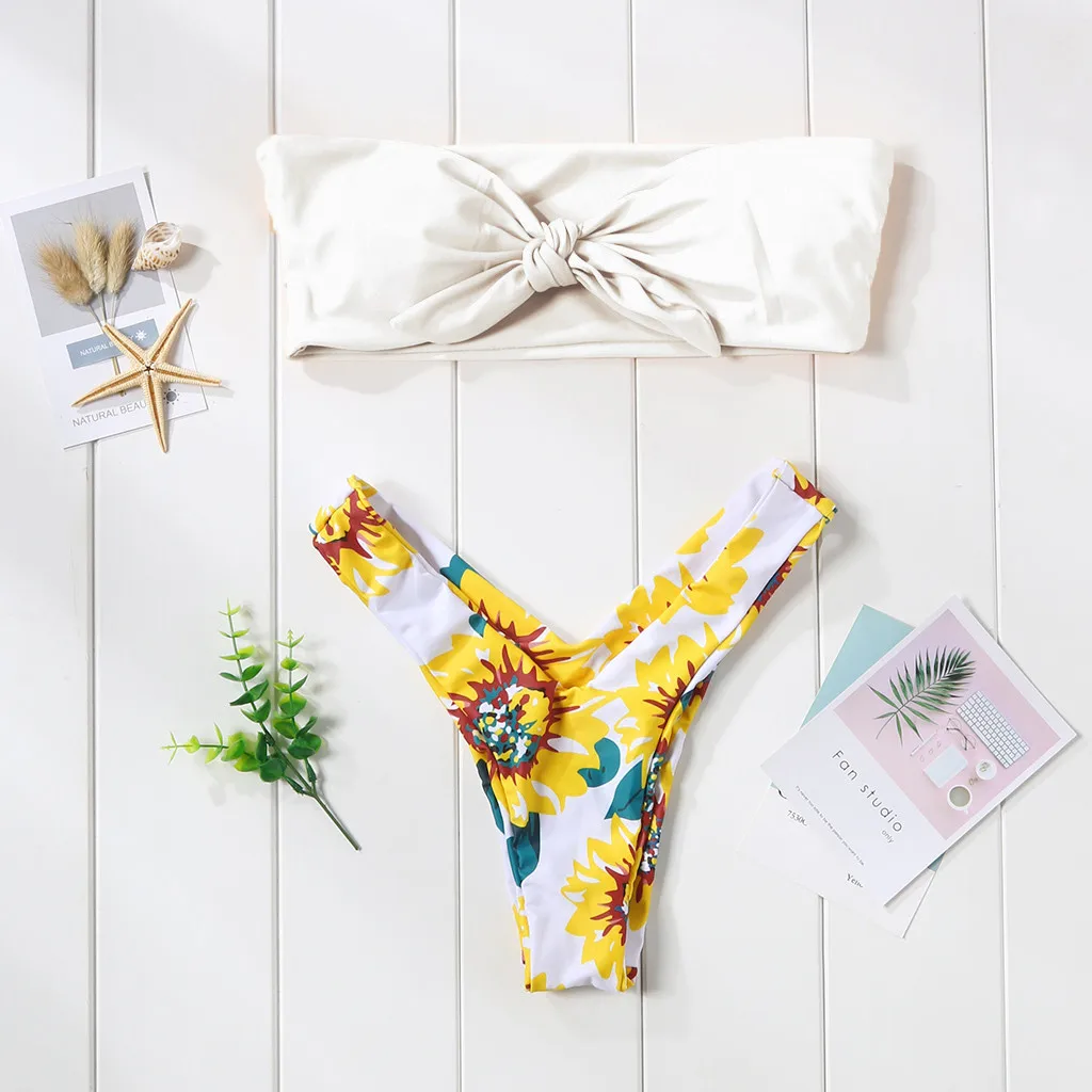Women's Sexy Two Piece Bikini Swimsuit Sunflower Print Swim Dress Bathing Suitcostume da bagno donna |