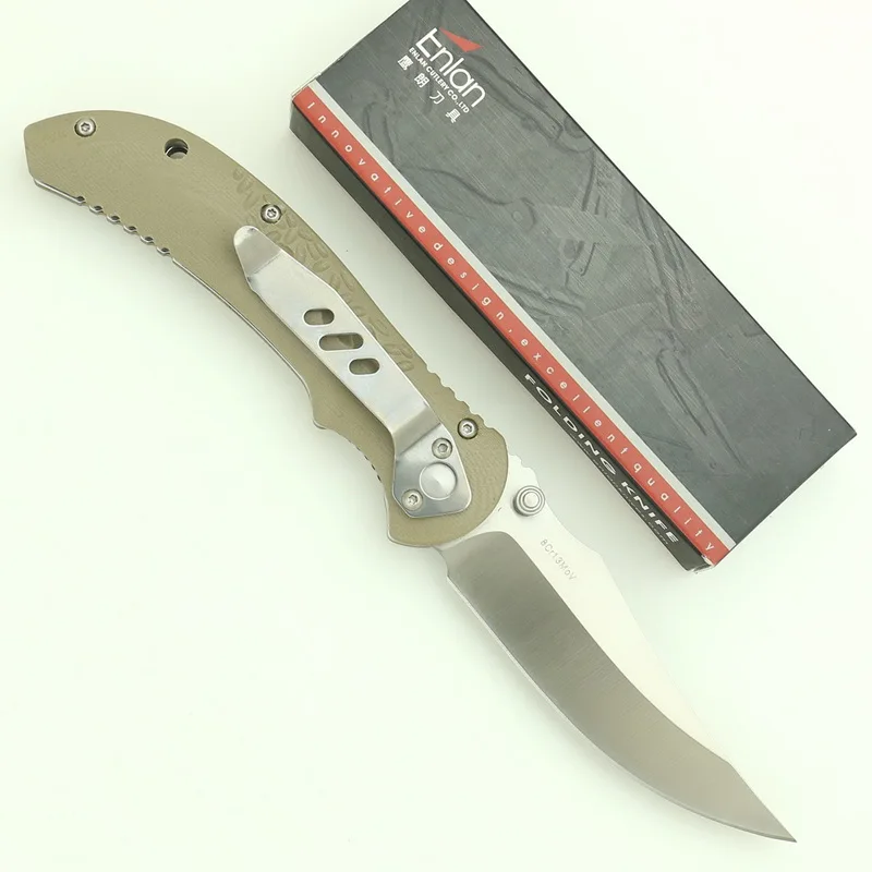 Enlan Horns Folding gift Knife 8Cr13Mov Blade G10 fiberglass Handle outdoor hunting life-saving Knives camping pocket fruit knif |