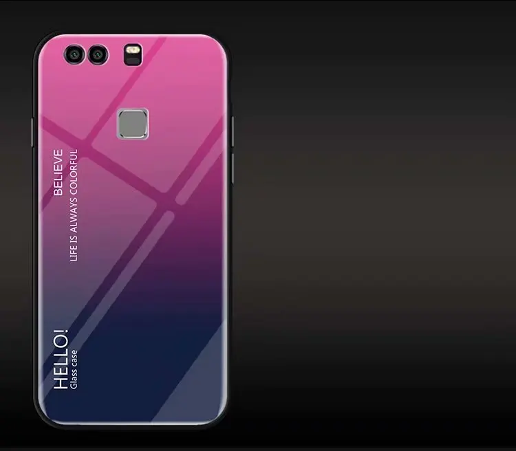 For Huawei P9 P9Plus Case Luxury Hard Tempered Glass Fashion Gradient Protective Back Cover case For huawei p9 plus shell