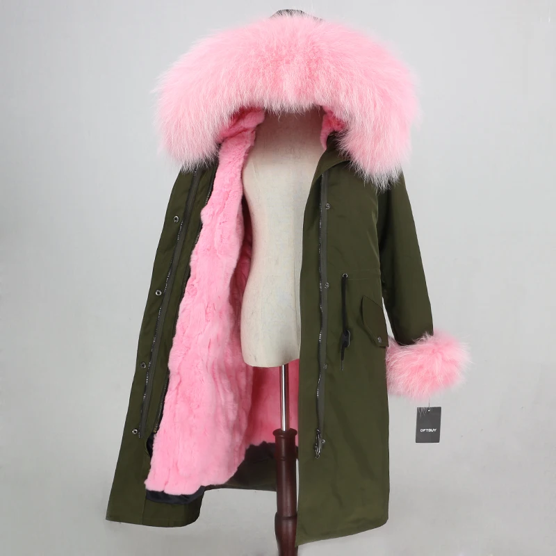 OFTBUY, водонепроницаемая верхняя одежда, удлиненная парка, зимняя куртка для женщин, натуральный мех енота, капюшон, пальто из натурального кроличьего меха, теплая уличная одежда, новинка