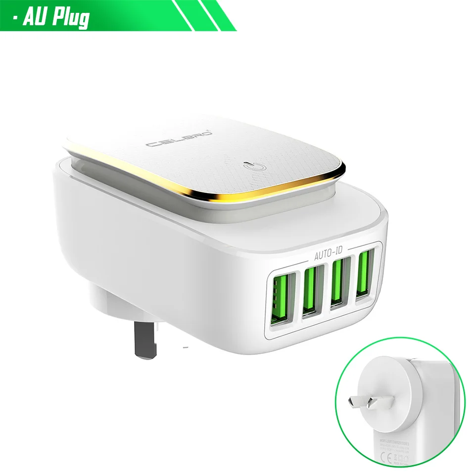 AU Plug 4 многопортовая USB зарядная станция 4.4A дорожное USB настенное зарядное устройство с светодиодный-лампой Универсальный usb-адаптер питания для мобильного телефона - Тип штекера: AU Plug