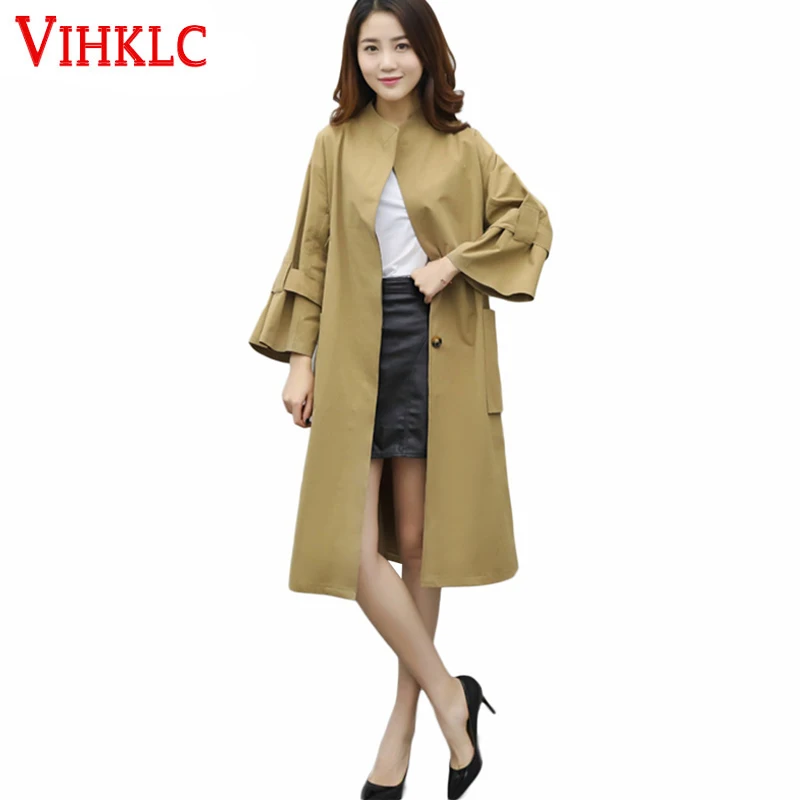 2017 OL Стиль Тренч пальто весна осень Женская Высококачественная однотонная 3/4 с