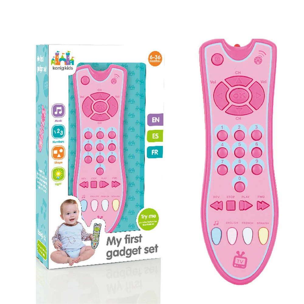 Pink with box Детские музыкальные игрушки мобильный телефон ТВ пульт дистанционного управления Ранние развивающие игрушки 3 языка электрические цифры дистанционного обучения машина подарки - Цвет: Pink with box