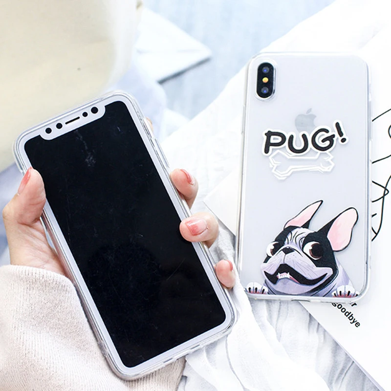 WOTP Cute Cartoon Animal PUG Dog Couples Phone Case For iphone 6 6S 7 8 Plus Fashion Soft TPU Funny Clear Back Cover Capa Fundas |