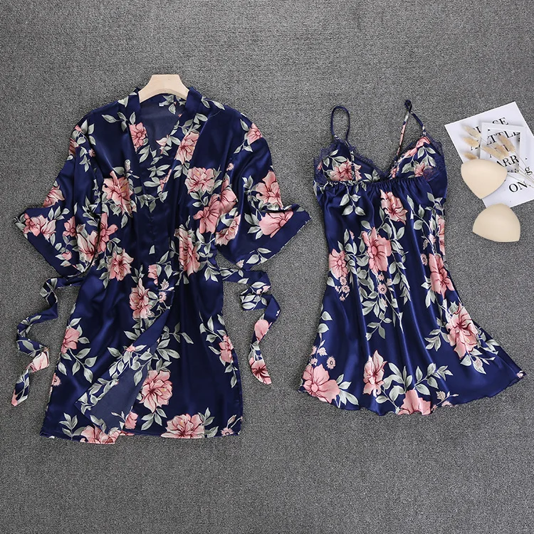 Women 2PC Strap Top Pajamas Sleepwear Sets Lady Home Wear Nightgown Suit Sexy Sleeveless Kimono Robe Bath Gown Sleepshirts M-XL | Женская