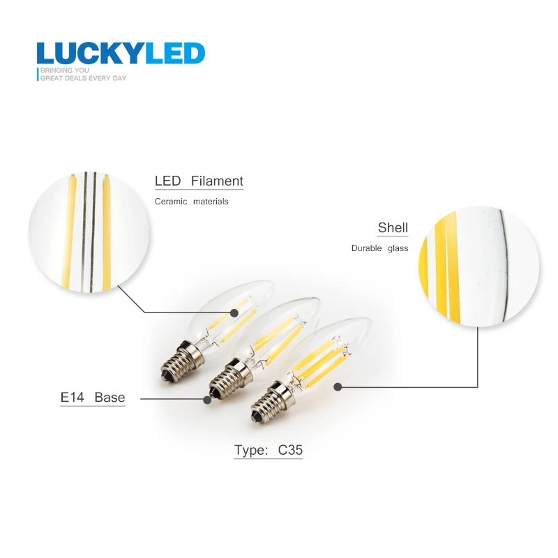 Счастливая светодиодный Лампа накаливания Эдисона лампа C35 E14 2W 4W AC 220V 110V Cob Винтаж