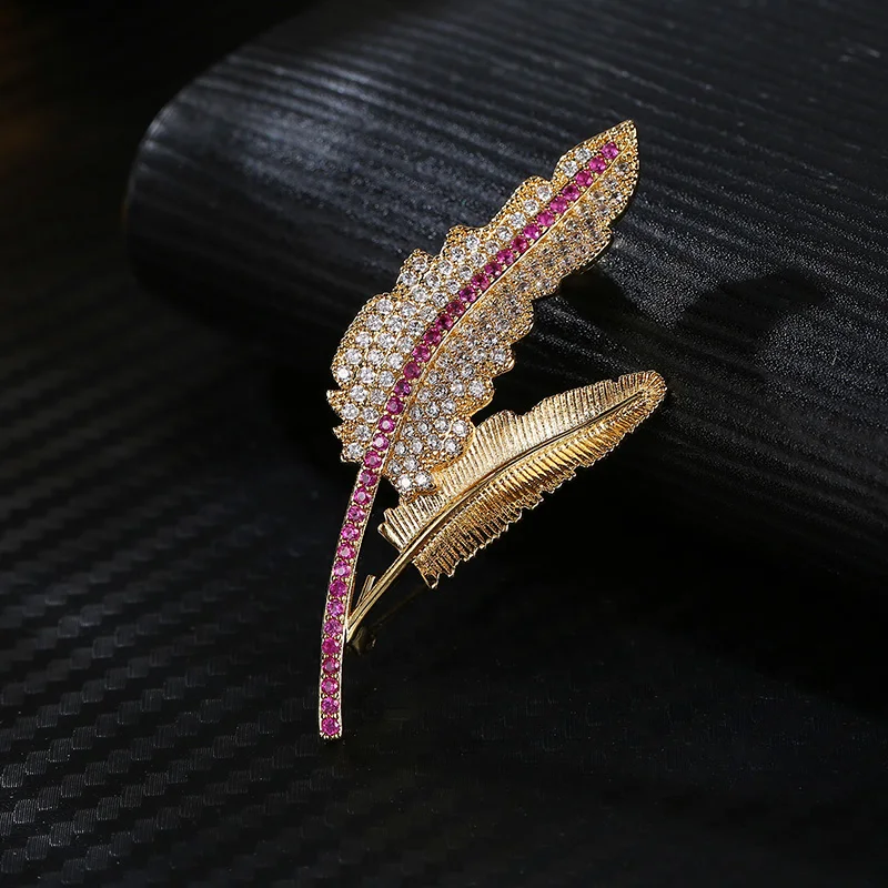 FYM серебряный цвет блестящий AAA кубический цирконий перо булавка брошь для женщин