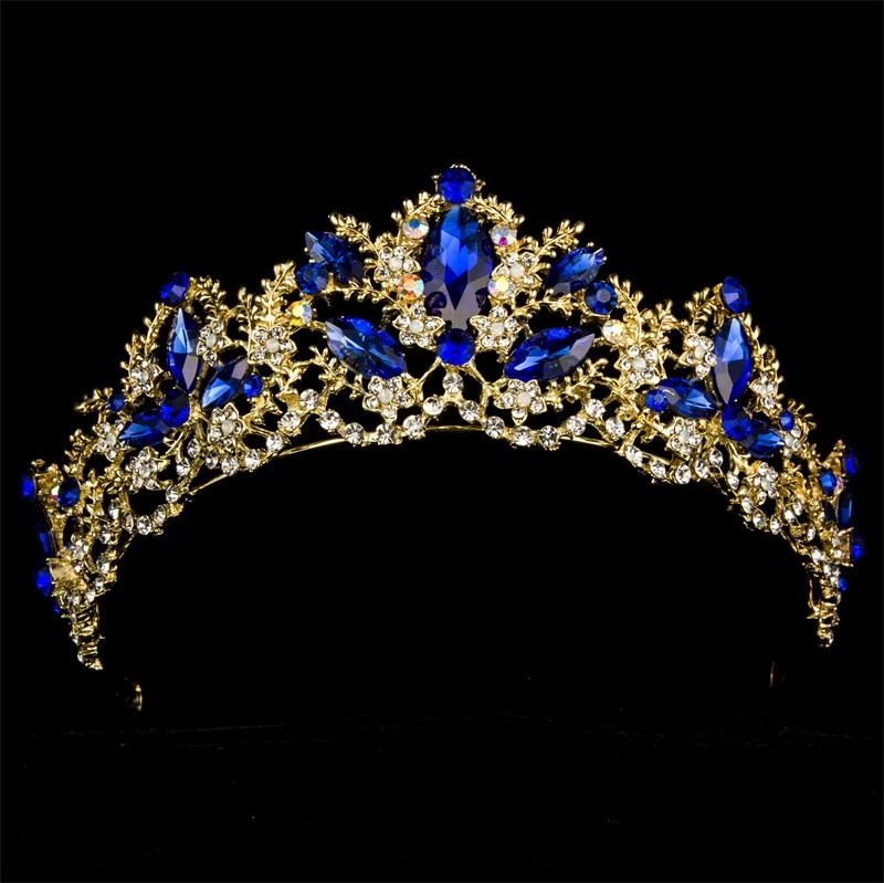 blue Свадебная Корона, повязка на голову, свадебные диадемы и короны, женские Стразы, головной убор, принцесса, выпускной, кристалл, диадема, невесты, украшения для волос - Окраска металла: blue