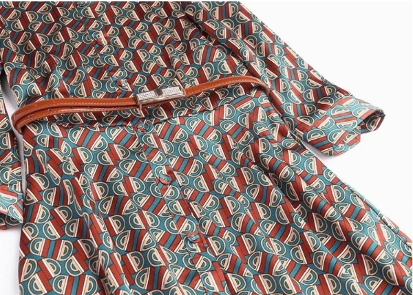 

Fashion Ladies Geometric Printed New Spring Dress Women Graceful Long Dresses Female Work Office Ladies Party Dresses SL028